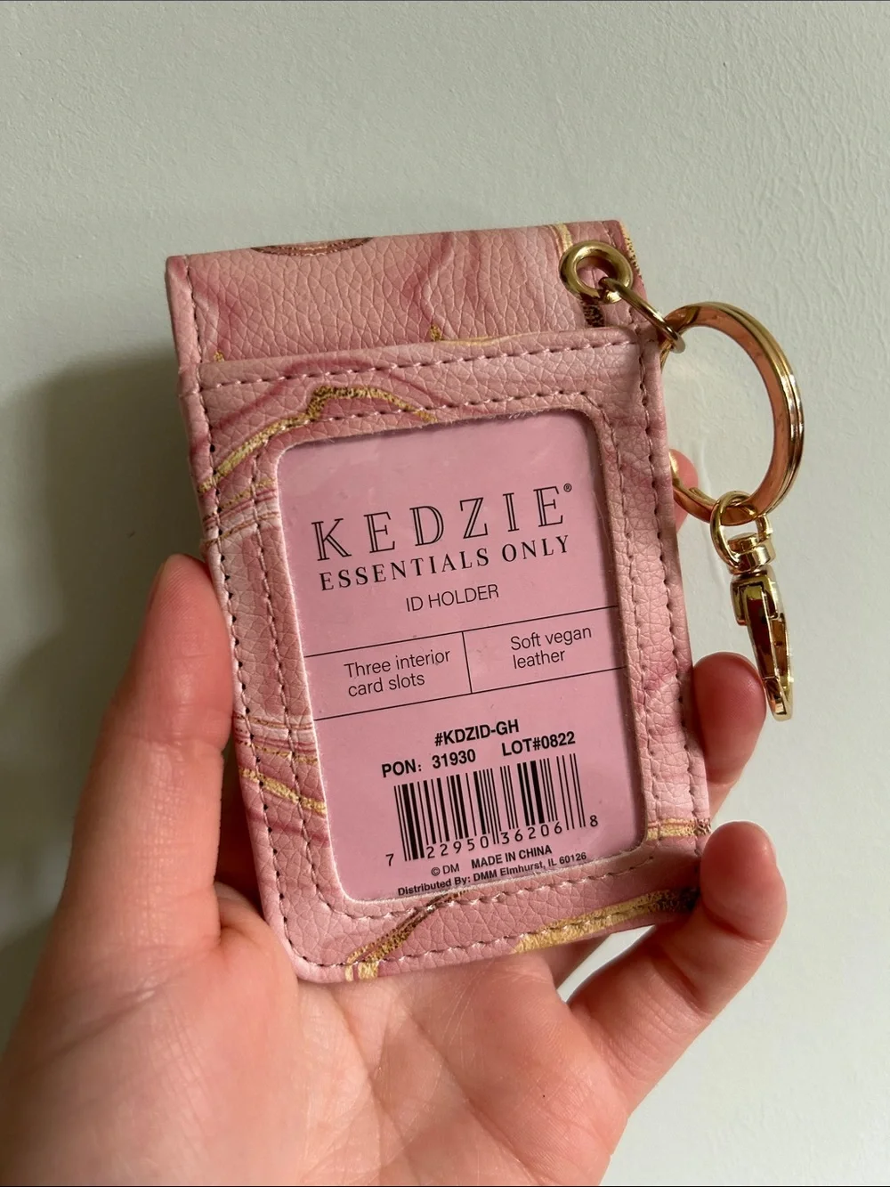 Kedzie Pink Marbled Leather Card & Key Holder